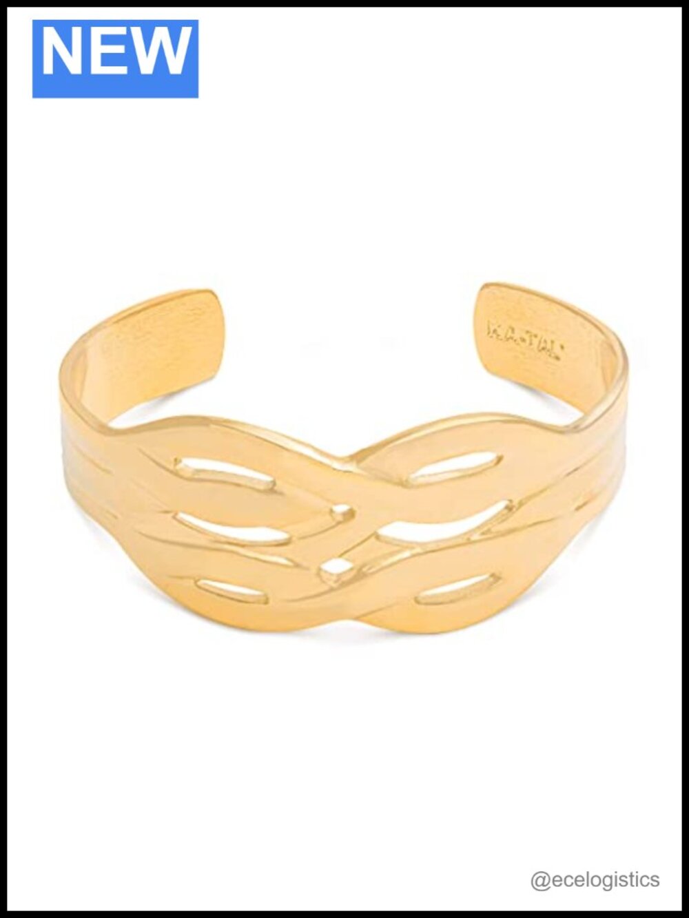 14K Gold Plated Cuff Bracelet Wavelike Design Brushed Finish